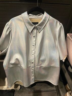 Iridescent Button-Up Short Sleeve “Shacket”